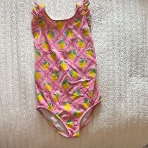 Mini Boden Pink Lemon Print Girls One-Piece Swimsuit